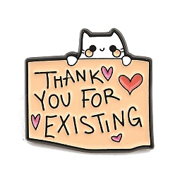 Bisque Cat Thank You for Existing Enamel Pins, Alloy Motivational Quote Lapel Pin Backs for Backpack Clothes, Black, Bisque, 26x27mm