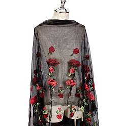 Black Polyester Rose Embroidery Lace Fabric, Clothing Accessories, Black, 1300x0.2mm