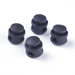 Black Plastic Spring Cord Locks, with Iron Findings, Platinum, Black, 17x17x16mm, Hole: 4x6.5mm