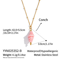 Pink Кулон в форме раковины 304 цепочка-спутник из нержавеющей стали для женщин, реальный 18 k позолоченный, розовые, 16.54 дюйм (42 см)