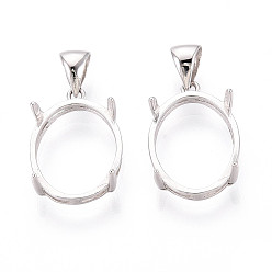 Платина 925 Настройки кабошона кулона из стерлингового серебра, овальные, настройки открытой спины, платина, лоток : 15x12 мм, 18x12x5.5 мм, отверстие : 5.5x3.5 мм