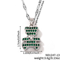 Платина Милые латунные подвески в виде медведя с микропаве из зеленого кубического циркония для женщин, платина, 3 дюйм (15.75 см)