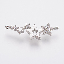 Platinum Brass Micro Pave Cubic Zirconia Links, Lead Free & Cadmium Free, Star, Platinum, 8x23x2mm, Hole: 0.8mm