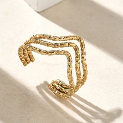 Золотой 304 Открытые кольца-манжеты из нержавеющей стали с тройной волной для женщин, ионное покрытие (ip), золотые, 12.5 мм, размер США 8 1/2 (18.5 мм)