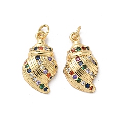 Shell Shape Латунные микро проложить кубического циркония подвески, реальный 18 k позолоченный, с целью перехода в кольце, формы раковины, 17x9x3.5 мм, отверстие : 2.5 мм