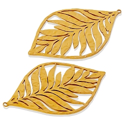 Золотой 304 из нержавеющей стали большие кулоны, амулет из полых листьев, золотые, 50x30 мм