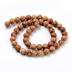 Wood Lace Stone Natural Wood Lace Stone Beads Strands, Round, 10~10.5mm, Hole: 1.2mm, about 37~40pcs/strand, 14.9~15.1 inch(38~38.5cm)