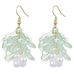Светло-зеленый Акриловые серьги-листья, с 304 нержавеющей стали серьги крючки, с имитацией жемчуга, золотые, светло-зеленый, 49 мм
