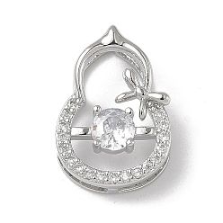 Платина Латунные микро проложить кубического циркония подвески, без кадмия и без свинца, Горлянка, платина, 17x12x5.5 мм, отверстия: 1x6 мм / 3x6.5 мм