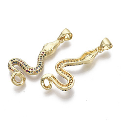 Разноцветный Латунные микро проложить кубического циркония подвески, с латунной привязкой на поруки, без никеля , змея, реальный 16 k позолоченный, красочный, 32x14x4 мм, отверстие : 5x3.5 мм