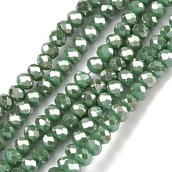 Зеленый лайм Стеклянные бусины с гальваническим покрытием , гальваническое покрытие, граненые, рондель, зеленый лайм, 3x2 мм, отверстие : 0.8~1 мм, около 135~140 шт / нитка, 11.81~13.38 дюйм (30~34 см)