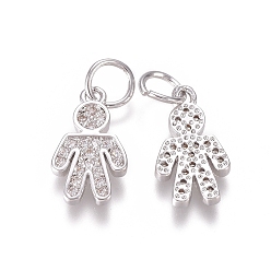 Платина Латунные микропаве прозрачные кубические циркониевые подвески, с прыжковых колец, мальчик, платина, 13.5x8x1.5 мм, Перейти кольцо: 5x0.7 мм, внутренний диаметр: 3.6 мм