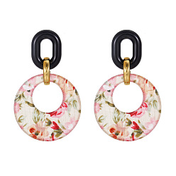 Pink Плоские круглые с овальными акриловыми подвесками-серьгами-гвоздиками, платиной и золотом, розовые, 70x45 мм