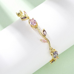 Настоящее золото 18K Браслеты из латуни с микропаве и фианитами для женщин, лист, долговечный, стойки покрытие, без свинца и без кадмия, реальный 18 k позолоченный, 7-3/4 дюйм (19.8 см)