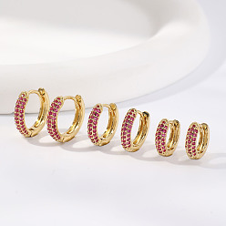 Фиолетовый Элегантные латунные серьги-кольца с паве из кубических цирконий, фиолетовые, 15~11x3 мм