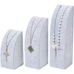 Светло-серый 3 шт. 3 размеры вертикальные деревянные подставки для ожерелий, покрытые бархатом, полуарочная форма, светло-серый, 6.45~6.5x7~7.3x14.5~24.1 см, 1 шт / размер