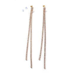 Light Topaz Tassel Earrings, with Brass Rhinestone Cup Chain, Golden Plated Brass Stud Earring Findings, Brass/Plastic Ear Nuts and Cardboard Packing Box, Light Topaz, 165mm, Pin: 0.7mm