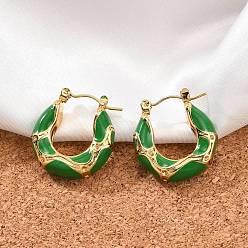 Зеленый 304 обруч серьги из нержавеющей стали эмаль, золотые, зелёные, 22x6 мм, штифты : 0.7 мм