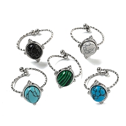 Нержавеющая Сталь Цвет Овальные 304 открытые манжеты из нержавеющей стали, кольца на палец из синтетического малахита и бирюзы для женщин и мужчин, цвет нержавеющей стали, размер США 7 1/4 (17.5 мм)