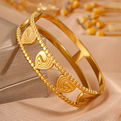 Golden 304 Stainless Steel Heart Wave Cutout Hinged Cuff Bangles for Women, Golden, Inner Diameter: 2.36x1.97 inch(6x5cm)