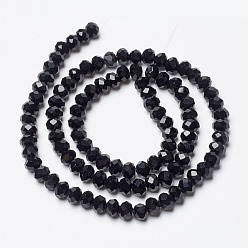Black Opaque Solid Color Glass Beads Strands, Faceted, Rondelle, Black, 2x1.5mm, Hole: 0.4mm, about 195pcs/strand, 11 inch(28cm)