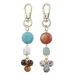 Золотой 2 шт. подвесные украшения из натуральных и синтетических драгоценных камней, Поворотные застежки из сплава для украшений сумок, плоский круглый/прямоугольный/круглый, золотые, 90 мм