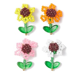 (52) Непрозрачная лаванда Подвески из стеклянных бусин, цветок, с прозрачным стеклянным листом, разноцветные, 27x21.5x10.5 мм, отверстие : 2.5 мм