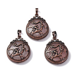 Розовый Кварц Природного розового кварца подвески, плоские круглые латунные подвески, без свинца и без кадмия, 34.5x27x8 мм, отверстие : 6.5x5 мм