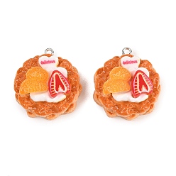 Оранжевый Кулон с имитацией еды из смолы, клубнично-апельсиновый торт-шарм, с железной платиной петлей, оранжевые, 26.5x24x17.5 мм, отверстие : 2 мм