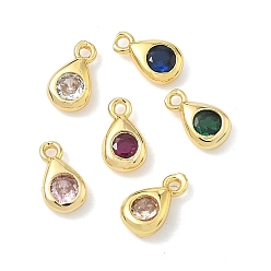 (52) Непрозрачная лаванда Латунные микро проложить кубического циркония прелести, слезинки, без кадмия и без свинца, долговечный, стойки покрытие, реальный 18 k позолоченный, разноцветные, 7.5x4.5x2 мм, отверстие : 1 мм