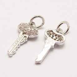 Платинированный Латунь микро проложит класс Aaa кубического циркония прелести, долговечный, ключ, без кадмия, без никеля и без свинца, Реальная платина, 14x7x3 мм, отверстие : 3 мм