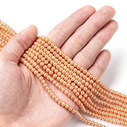 Coral Eco-Friendly Dyed Glass Pearl Round Beads Strands, Grade A, Cotton Cord Threaded, Coral, 4~4.5mm, Hole: 0.7~1.1mm, about 104pcs/strand, 15 inch