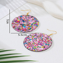 Бледно-Розовый Акриловые блестящие серьги-подвески для женщин, плоско-круглые, розовый жемчуг, 70x55 мм