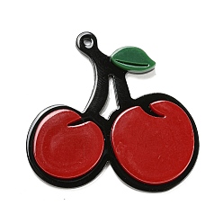 Вишня Непрозрачные подвески смолы, подвески с имитацией еды и фруктов, вишня, 43x40x4 мм, отверстие : 1.6 мм