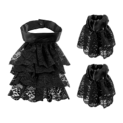 Black 3Pcs 3 Styles Polyester Ruffle Collar & Sleeves Set, Halloween Cosplay Garment Props, Black, 190x320x17mm, Inner Diameter: 62mm