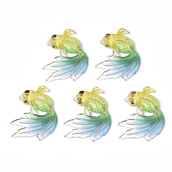 Champagne Yellow UV Printing Acrylic Pendants, with Spray Paint Bottom, Goldfish, Champagne Yellow, 30x25x4mm, Hole: 1mm