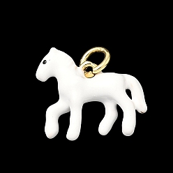 Белый Латунные подвески, лошади прелести, с эмалью, без кадмия и без свинца, стойки покрытие, долговечный, с целью перехода в кольце, реальный 18 k позолоченный, белые, 14x17x4.5 мм, отверстие : 3.3 мм