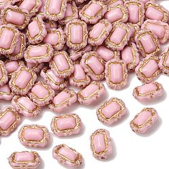 Pink Непрозрачные акриловые бусины, золотой металл обвитыми, прямоугольные, розовые, 17.5x13x8.5 мм, отверстие : 1.8 мм, Около 555 шт / 500 г