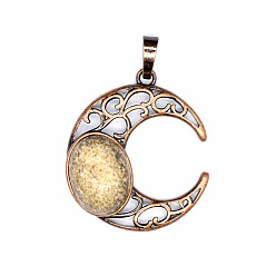 Пейзажный Джаспер Ретро полые натуральные подвески из яшмы, луна подвески, с красной медной металлической фурнитурой, 34x30 мм