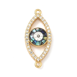 Настоящее золото 18K Подвески-коннекторы с прозрачными кубическими циркониями и эмалью в виде коннектора "лошадиный глаз" из латуни, с естественной оболочке, долговечный, стойки покрытие, чёрные, реальный 18 k позолоченный, 25.5x11x4 мм, отверстие : 1.2 мм