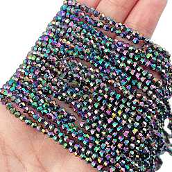 (966) Внутренний цвет Кристалл / Лиловато-лиловый на подкладке Прозрачные стеклянные бусины гальваническим пряди, полное покрытие, граненые, двухконусные, с покрытием цвета радуги, 2.9~3.3x2.5 мм, отверстие : 0.7 мм, около 135~140 шт / нитка, 38~40 см