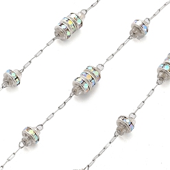 Прозрачный АВ Стеклянные бусины ручной работы и цепочки из страз, для ожерелья браслеты решений, с 304 цепями из нержавеющей стали, пайки, с катушкой, ясно AB, ссылка: 2.5x0.8x0.3 mm, около 16.40 футов (5 м) / рулон
