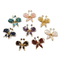 Смешанные камни Брошь в виде бабочки из натуральных смешанных драгоценных камней, латунные и железные булавки для одежды, золотые, 45~47x48~50 мм