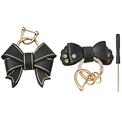 Черный 2 шт. 2 стили подвеска-бантик из искусственной кожи, с застежками сплава Rhinestone, чёрные, 52.5~75.5x71.5~72x14~17 мм, 1 шт / стиль