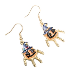 Pumpkin Halloween Alloy Enamel Dangle Earrings for Women, Pumpkin, 45x20mm