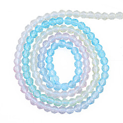 Deep Sky Blue Transparent Glass Beads Strands, Segmented Multi-color Beads, Faceted Round, Deep Sky Blue, 3mm, Hole: 0.7mm, about 136~139pcs/strand, 14.53 inch~14.84 inch(36.9~37.7cm)