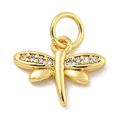Настоящее золото 18K Покрытие стойки латунь микропаве прозрачные подвески из кубического циркония, долговечный, с прыжковых колец, без свинца и без кадмия, стрекоза, реальный 18 k позолоченный, 10x12x2 мм, отверстие : 3 мм