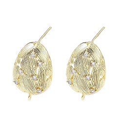 Oval Латунные микро-паве прозрачные серьги-гвоздики из циркония, реальный 14 k позолоченный, овальные, 20x13 мм, отверстие : 1.2 мм, штифты : 1 мм