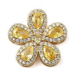 Желтый Латунный паве кубический цирконий 5-лепестковый цветок многорядные звенья, реальный 18 k позолоченный, стойки покрытие, долговечный, без кадмия и без свинца, желтые, 20x20.5x5.5 мм, отверстие : 4x2 мм