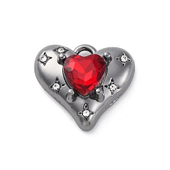 Черный Цвет Металла Готическая стойка подвески из сплава с покрытием, с красными стразами, сердце, металлический черный , 17.5x18x7.5 мм, отверстие : 2 мм